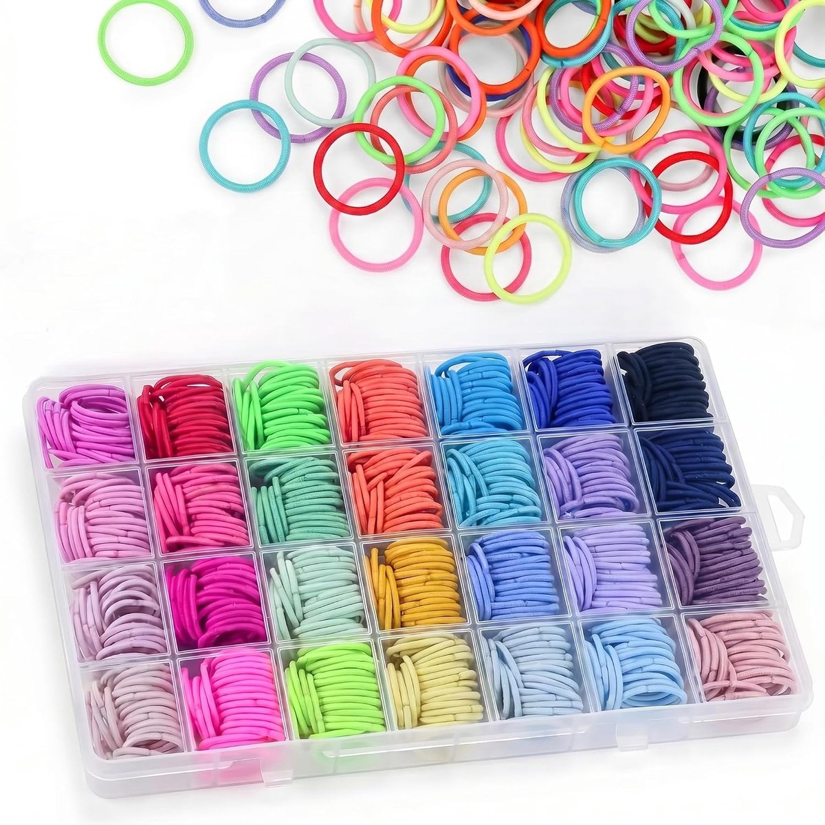 Haar elastiekjes 588 stuks - 28 kleuren - met opbergdoos - ideaal voor meisjes - ShopVlot