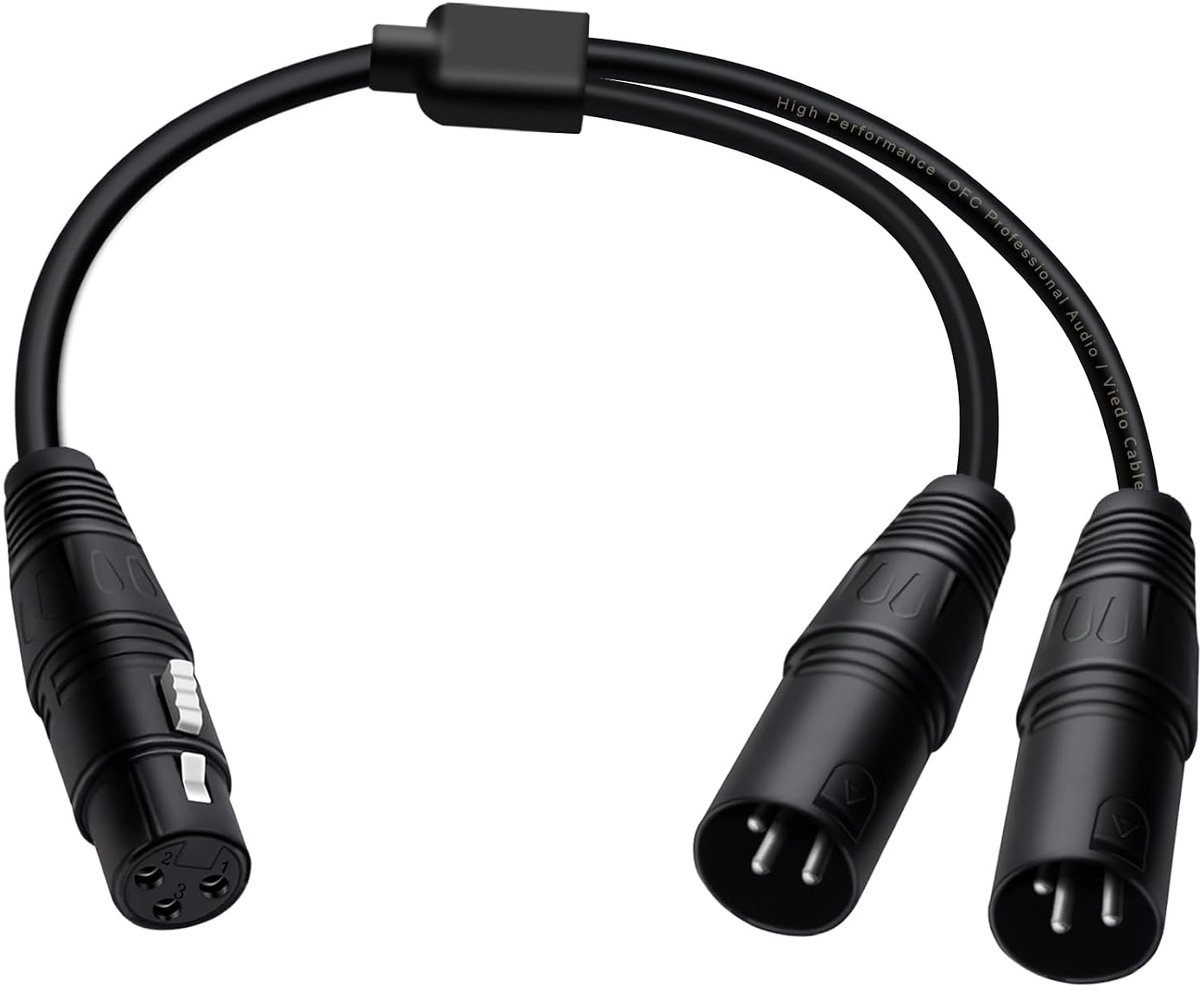 XLR kabel Y-splitter 1 vrouwelijk naar 2 mannelijk - 0,5 m - zwart - ideaal voor microfoons - ShopVlot