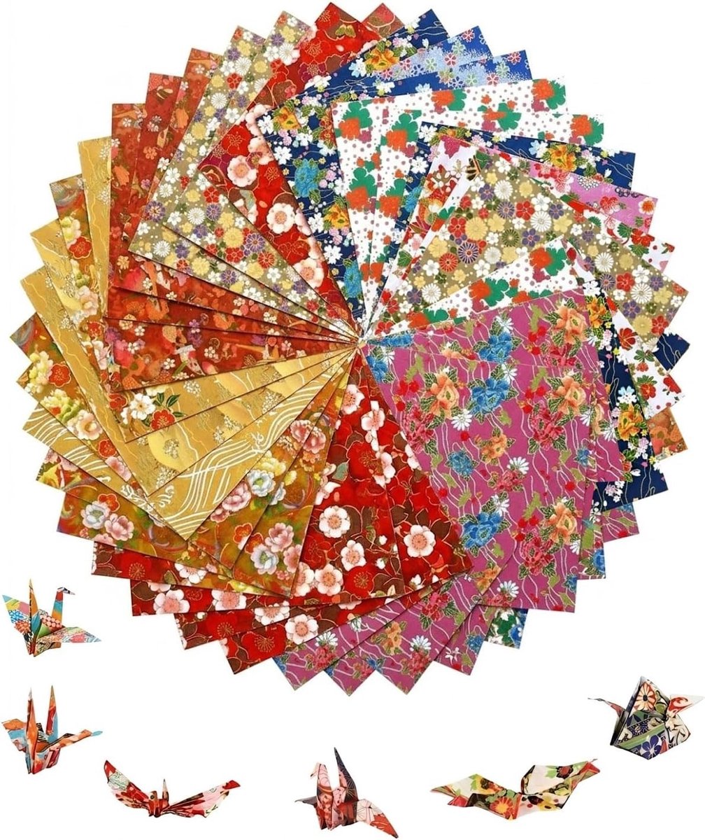 Origami-papier met traditionele Japanse bloemenpatronen, 60 vellen van 15 x 15 cm voor creatieve hobby's, scrapbooking en decoratie ideeën