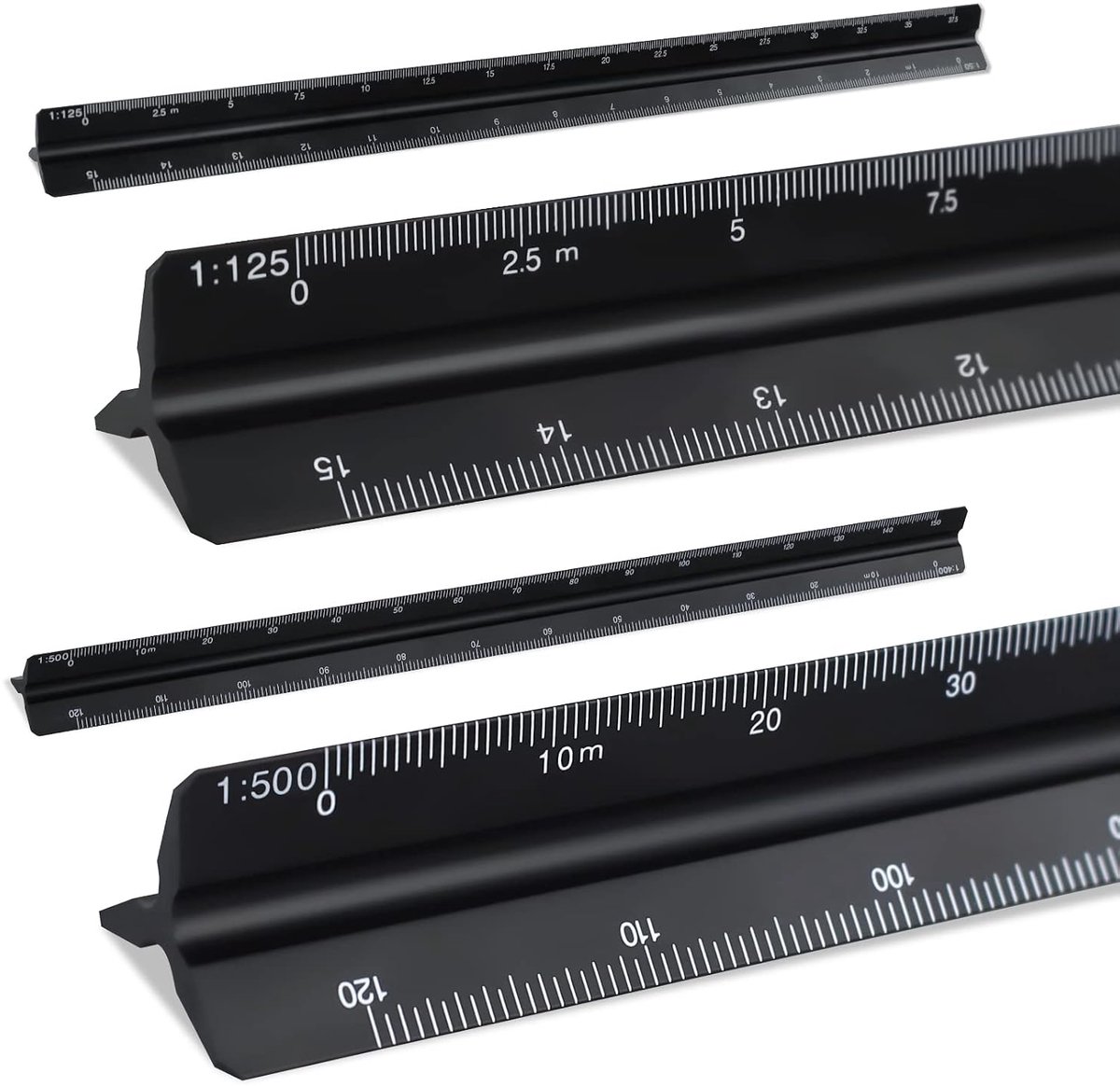 Set van 2 driehoekige linialen 30 cm - metalen liniaal - lasergeëtst - nauwkeurig meten voor architecten - ShopVlot