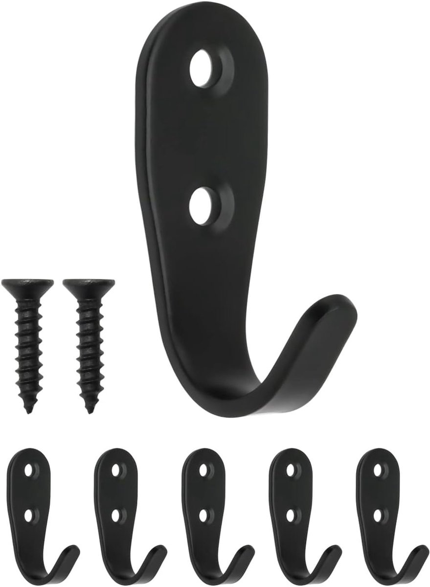 Kledinghaken set van 5 - zwart ijzer - retro design - ideaal voor jassen en handdoeken - ShopVlot
