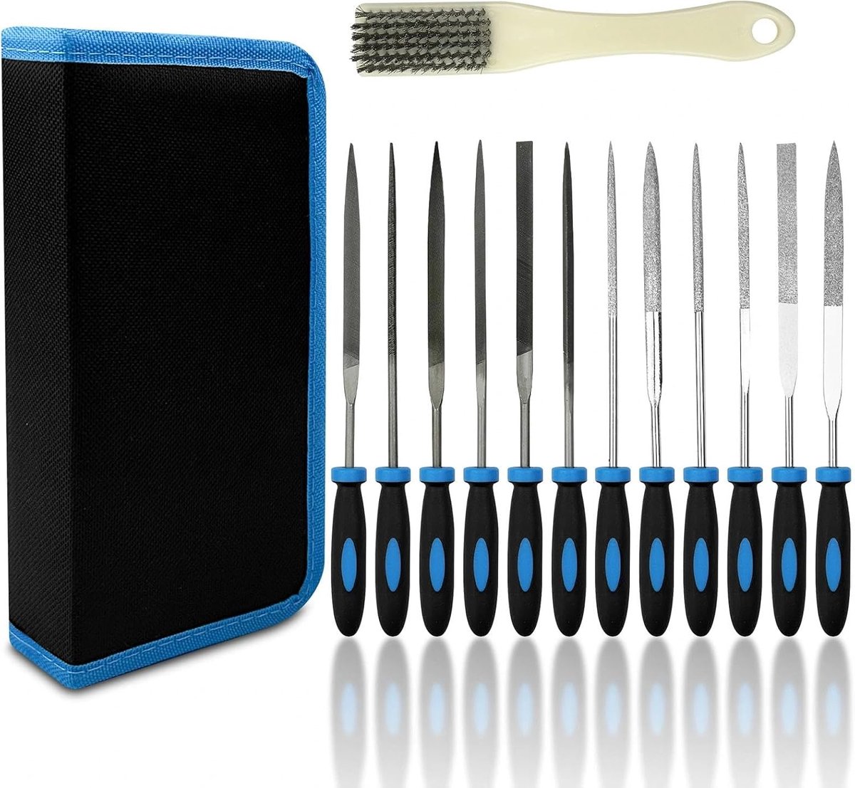Metalen vijlset 6-delig - diamantvijlen - met borstel en tas - ideaal voor hout en metaal - ShopVlot