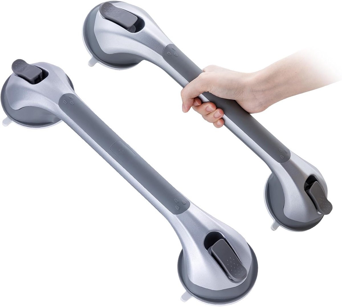 Zuigbeugel voor badkamer 43 cm - zilver - 2-pak - veilig voor ouderen en zwangeren - ShopVlot