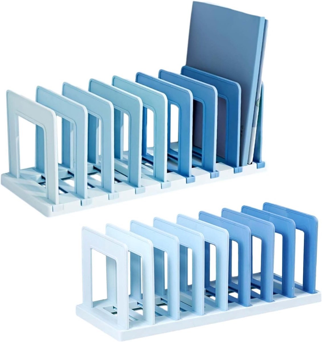 Acryl Magazinehouder met 8 Compartimenten voor Desk Organisatie, Boekenstandaard en DIY Boekenkast in Blauw