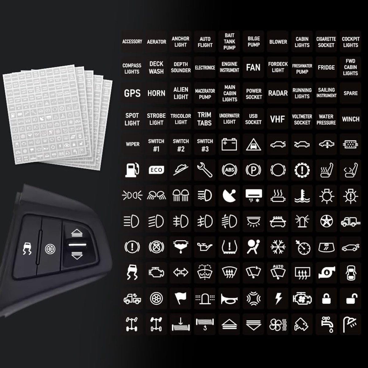 Car Switch Sticker 600pcs - ID Label Stickers - 15 x 15mm - Decoratieve labels voor dashboard - ShopVlot