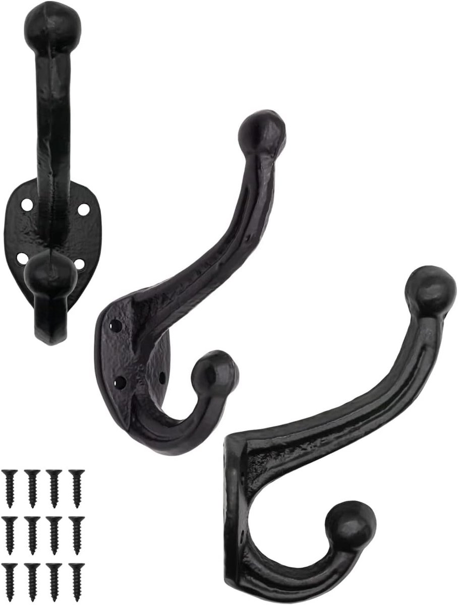 Kledinghaken 3 x robuuste ijzeren haken - vintage gietijzer - rustiek design - ideaal voor de gang - ShopVlot
