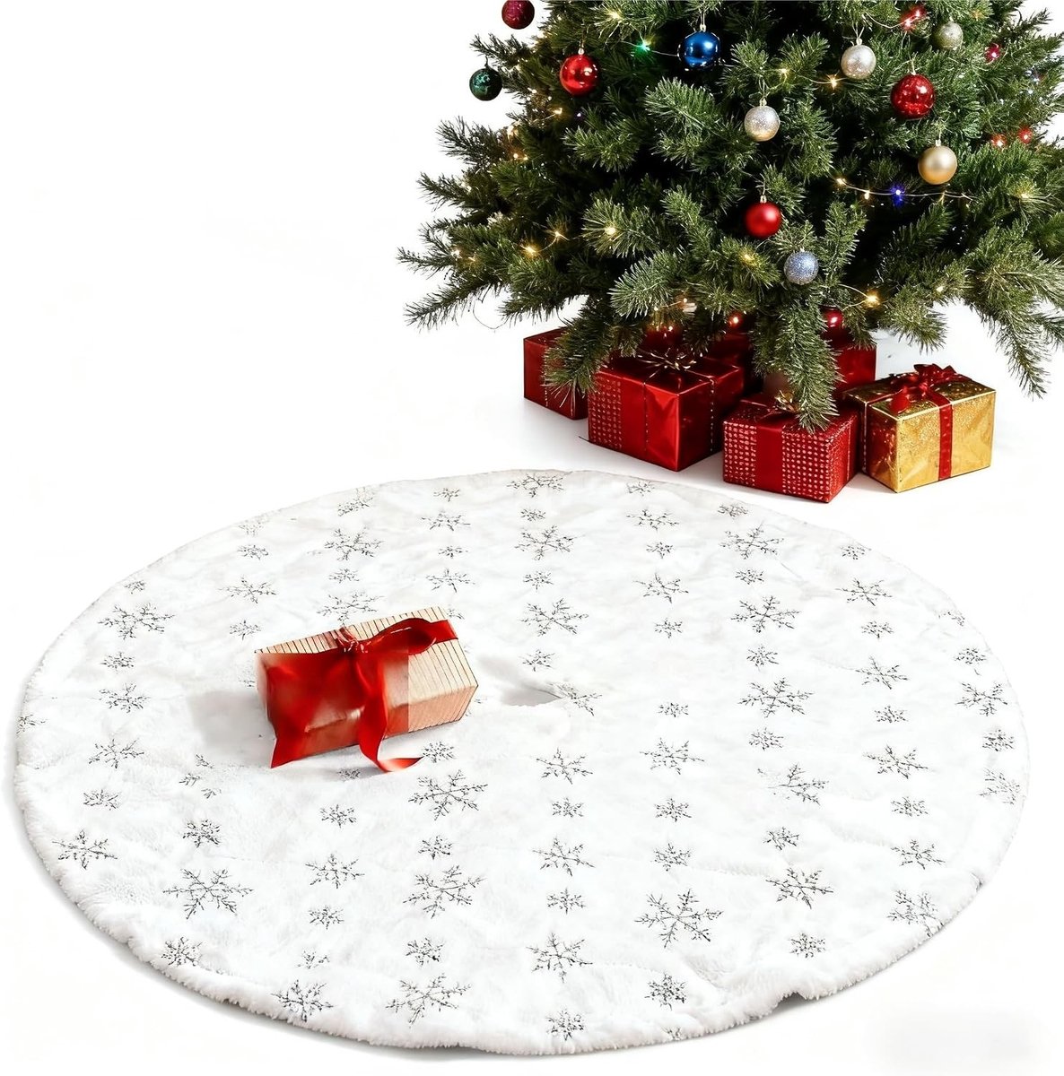 Ronde Kerstboomrok van 90 cm, Witte Mat voor Binnen en Buiten, Perfect voor Feestdecoraties en Kerstversiering