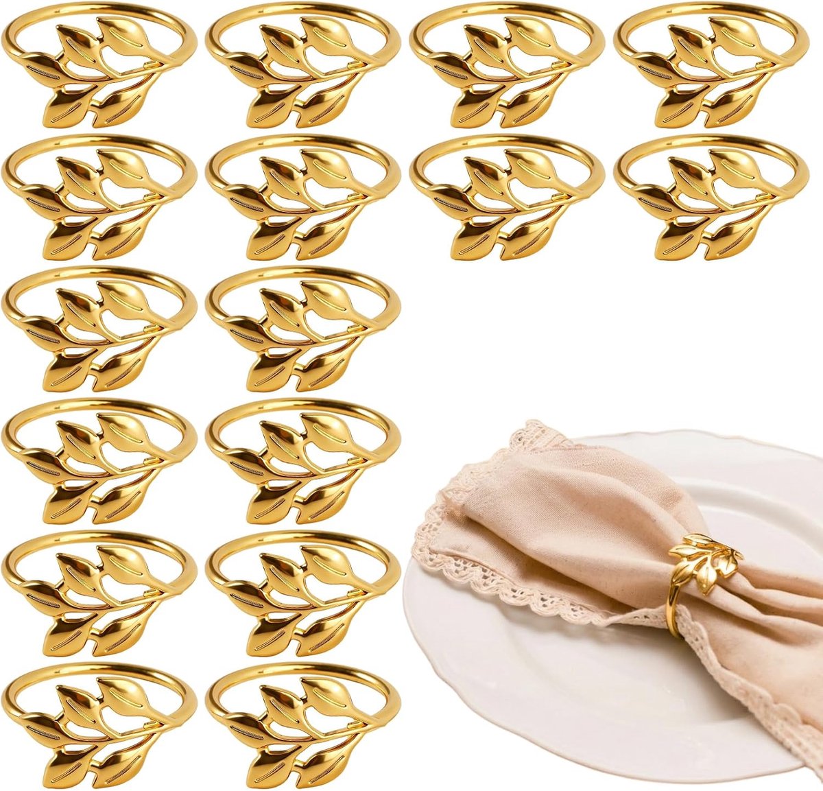 Servetringen 16Pcs - Gouden Metalen Bladeren - Elegant Bladvormig - Perfect voor Bruiloften - ShopVlot