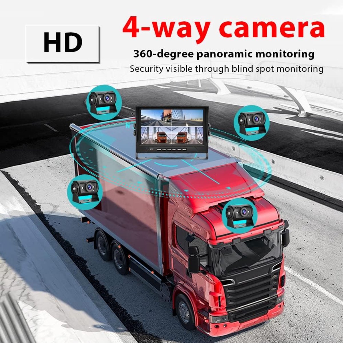 Achteruitrijcamera 9 inch 1080P - 4 camera's met nachtzicht - IP69 waterdicht - Verbeter uw zicht tijdens het rijden - ShopVlot