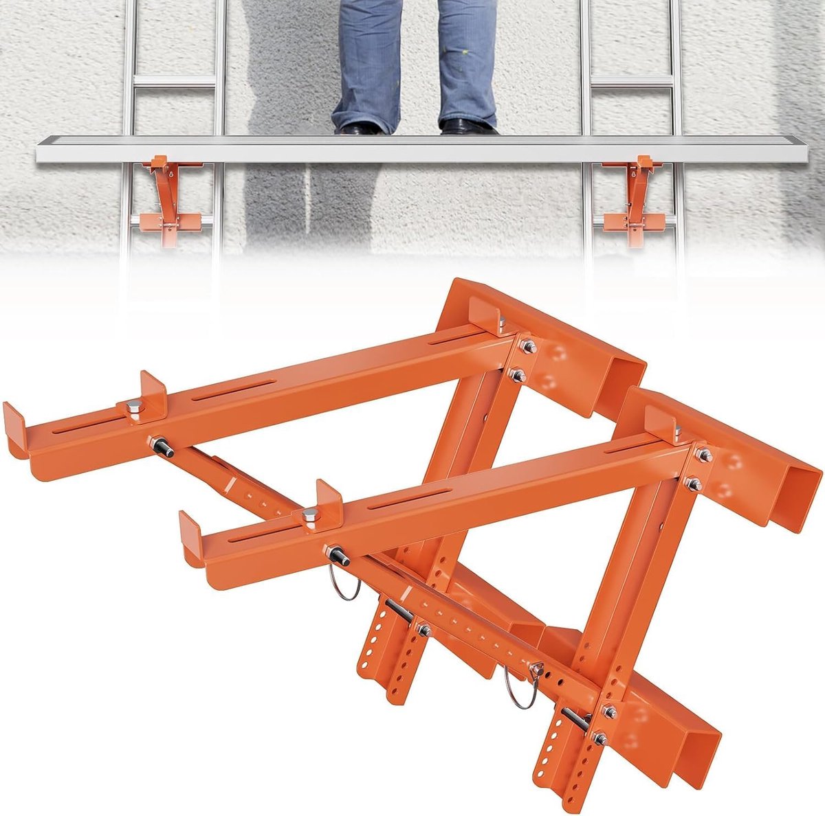 Steigerhouders 2 stuks - Trapjack met twee treden - Geschikt voor professionele bouwladders - ShopVlot