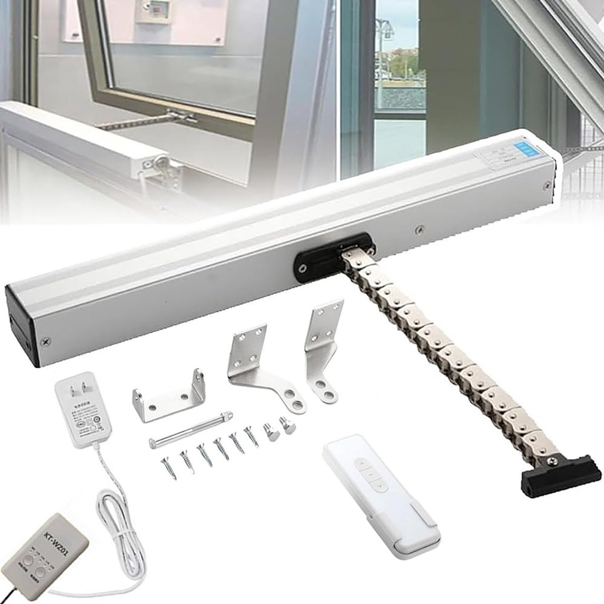 Automatische raamopener 400 mm - elektrisch met ketting - laag geluidsniveau - eenvoudig te installeren - ShopVlot