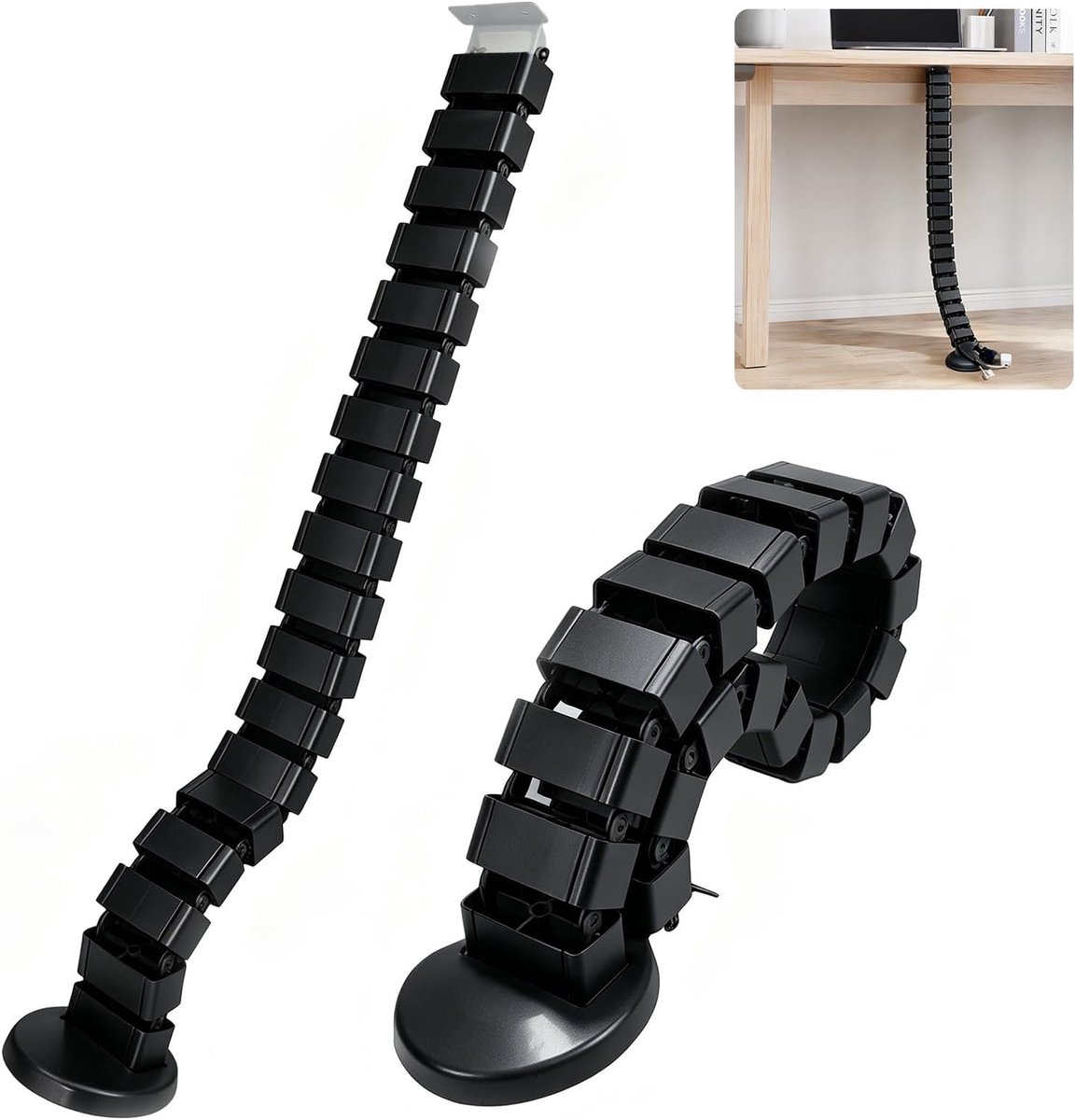 Kabelgeleiding vierkant 1000 mm - zwart - flexibele kabelgoot - ideaal voor bureau kabelmanagement - ShopVlot