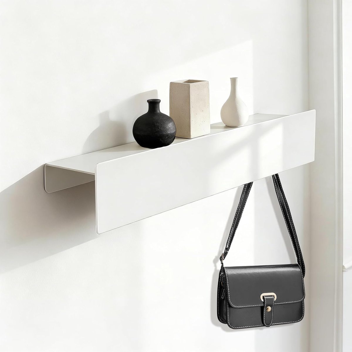 Sleutelrek met plank 43 cm - witte sleutelhouder muur - moderne uitstraling - ideaal voor woonkamer en kantoor - ShopVlot
