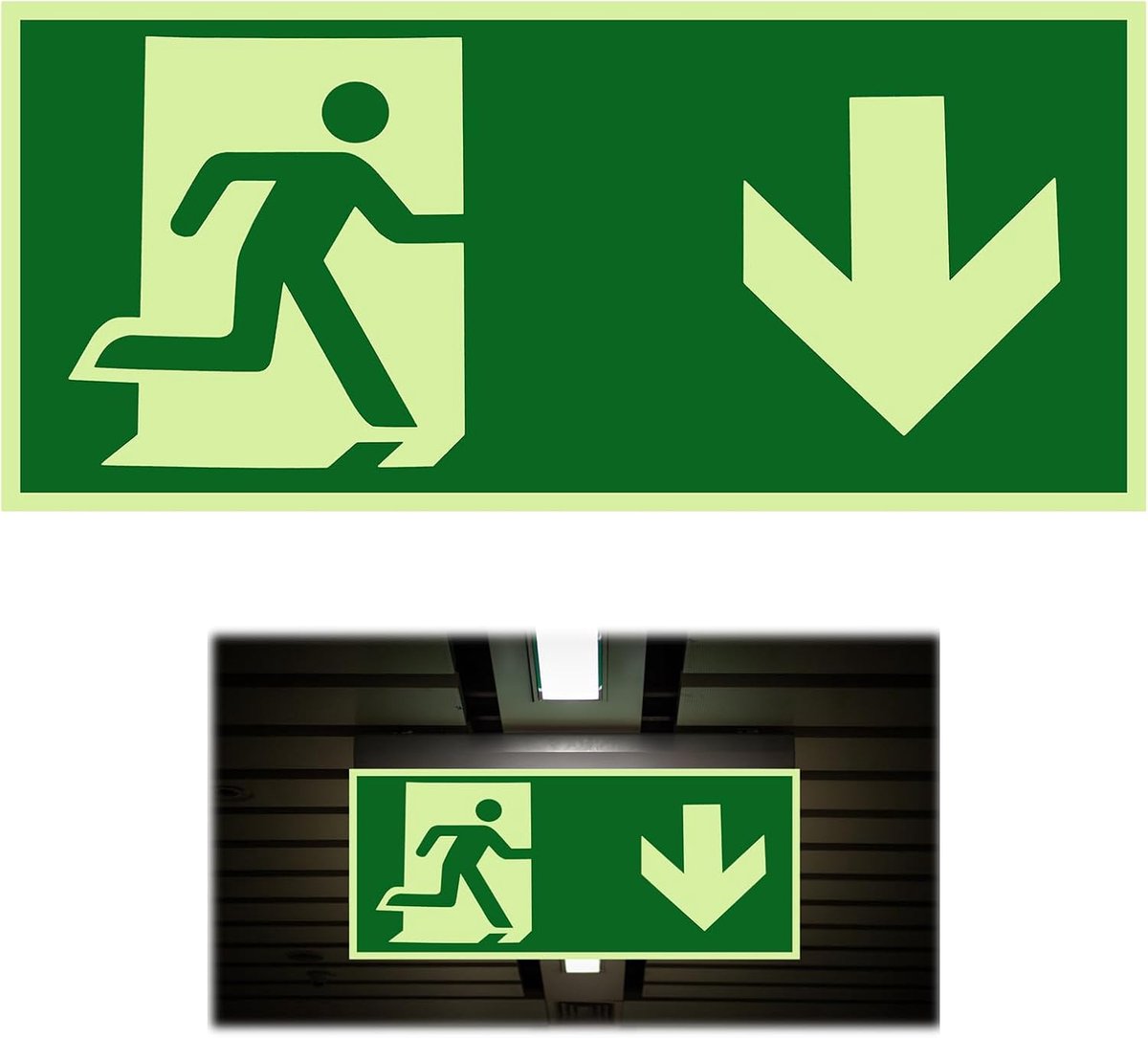 Nooduitgangsbord 300 x 150 mm - Zelfklevend PVC - Langdurige luminescentie - Verhoogt veiligheid - ShopVlot