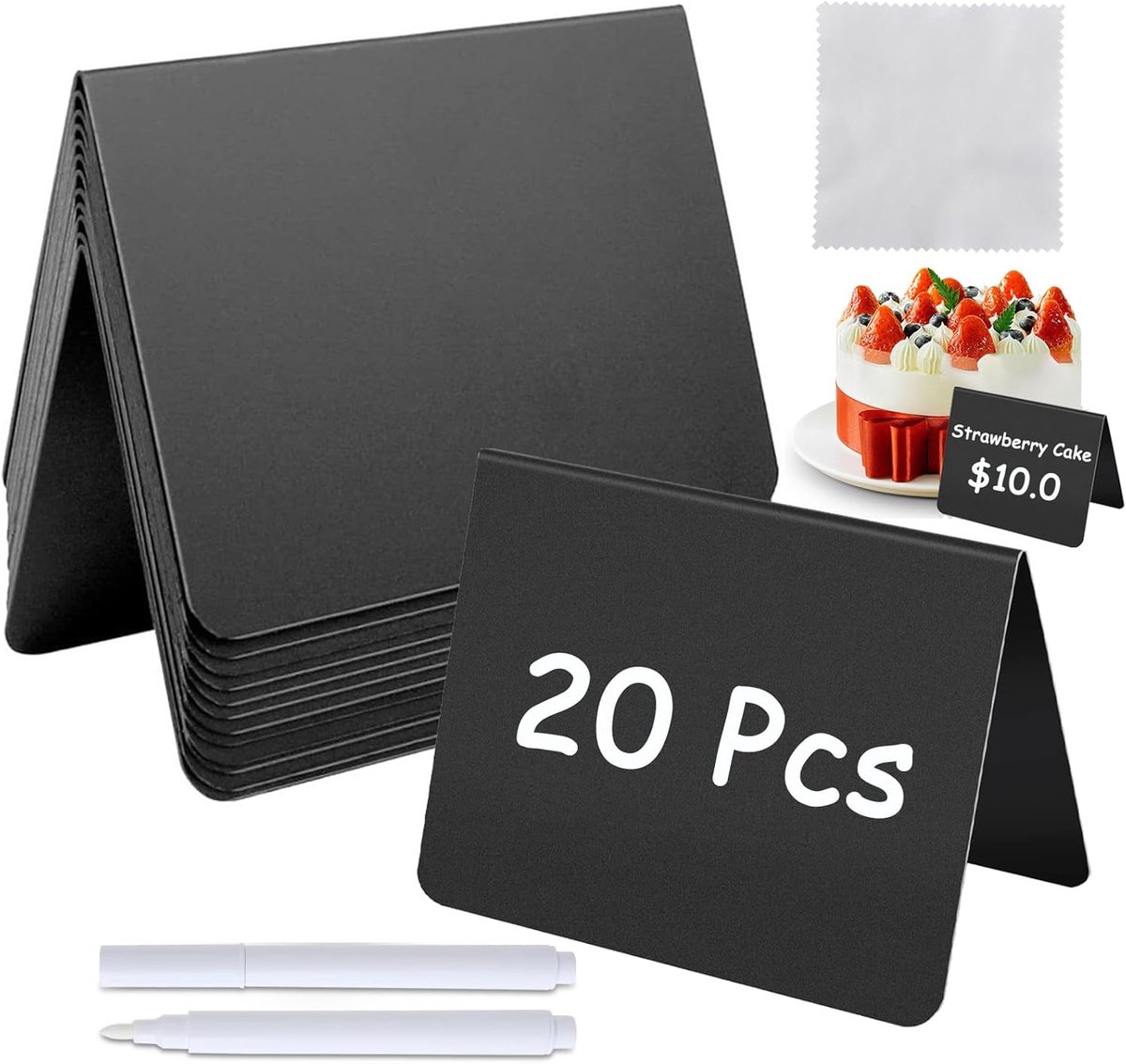 Mini schoolbordjes 100x75 mm - A-vormige PVC borden - inclusief 2 markers - ideaal voor evenementen - ShopVlot
