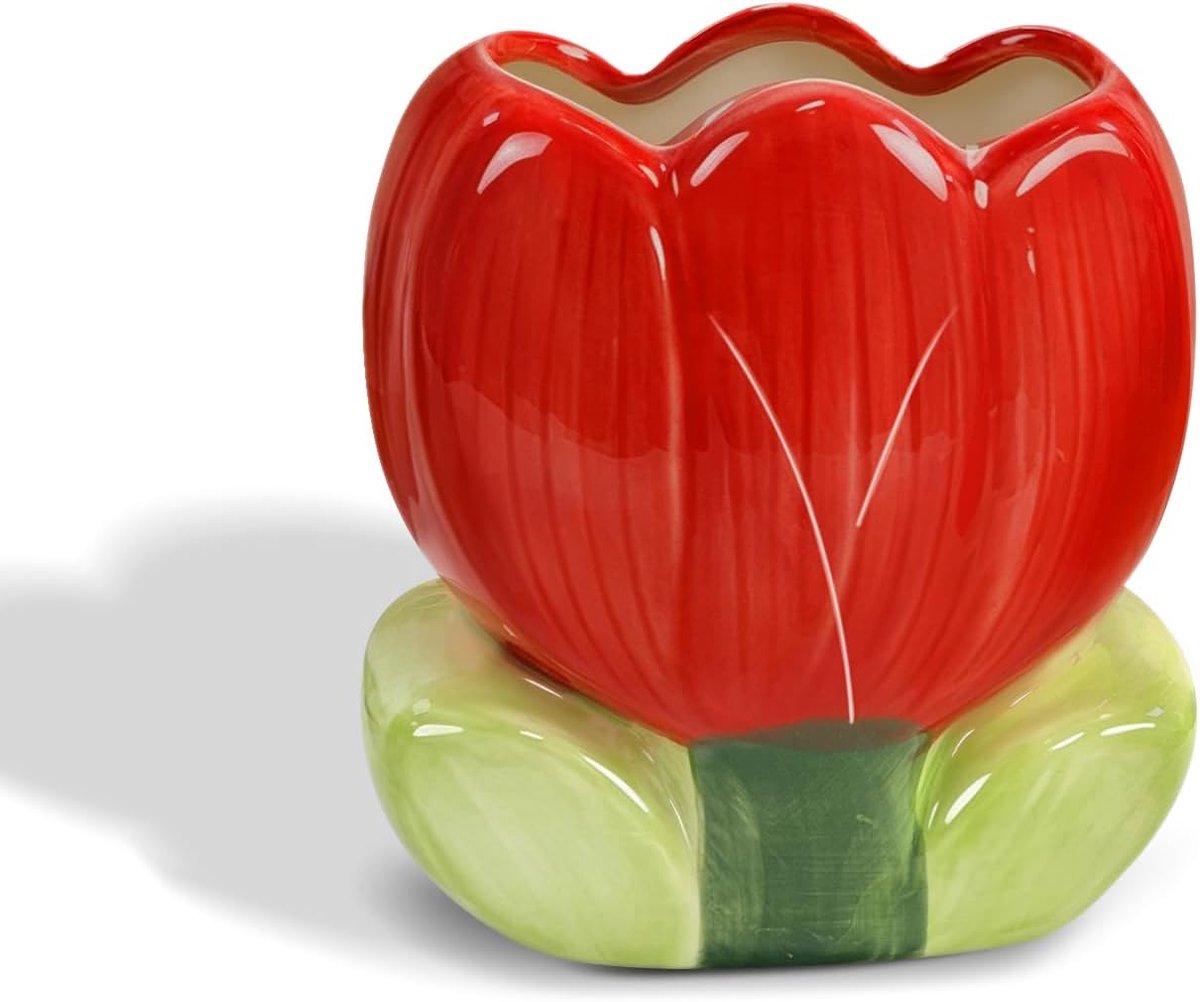 Pennenhouder grote capaciteit 11x6x12 cm - keramisch rood - schimmelt niet - ideaal voor pennen en make-upborstels - ShopVlot