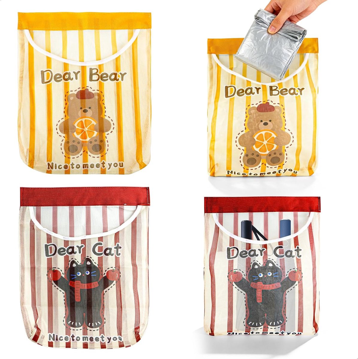 Hanging Bag Holder - Organiser zonder boren - Motief rode gele beren - Ideaal voor keuken en badkamer - ShopVlot