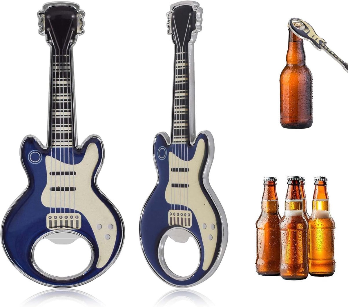 Flessenopener gitaar - 2 stuks - roestvrij staal - creatief en persoonlijk cadeau voor muziekliefhebbers - ShopVlot
