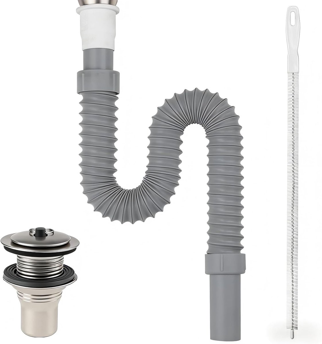 Drainbuis 75 mm - Grijs flexibel - Sifon met model 32 onderdelen - Ideaal voor badkamer en keuken - ShopVlot