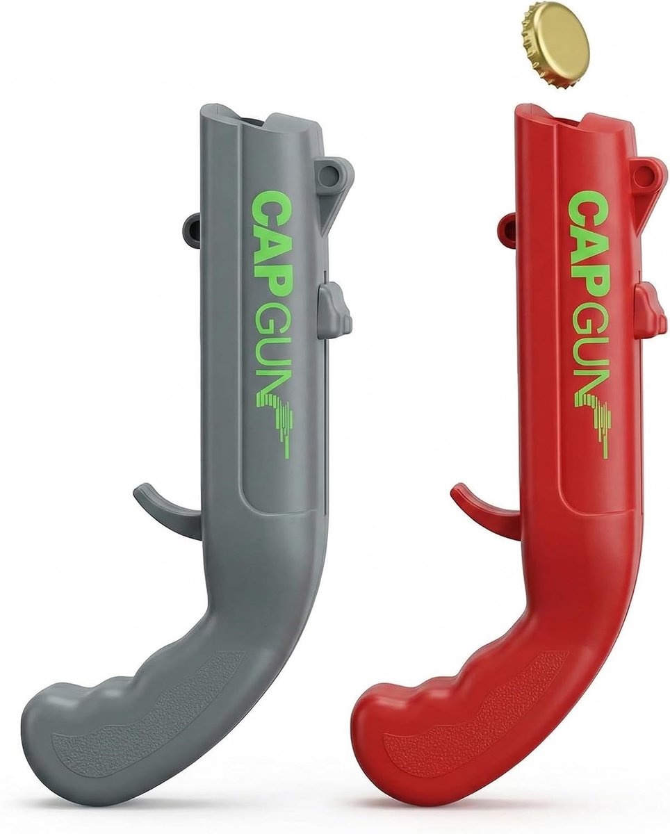Flesopener pistool 2 stuks - Grijs en rood - Grappig ontwerp - Perfect voor feestjes - ShopVlot