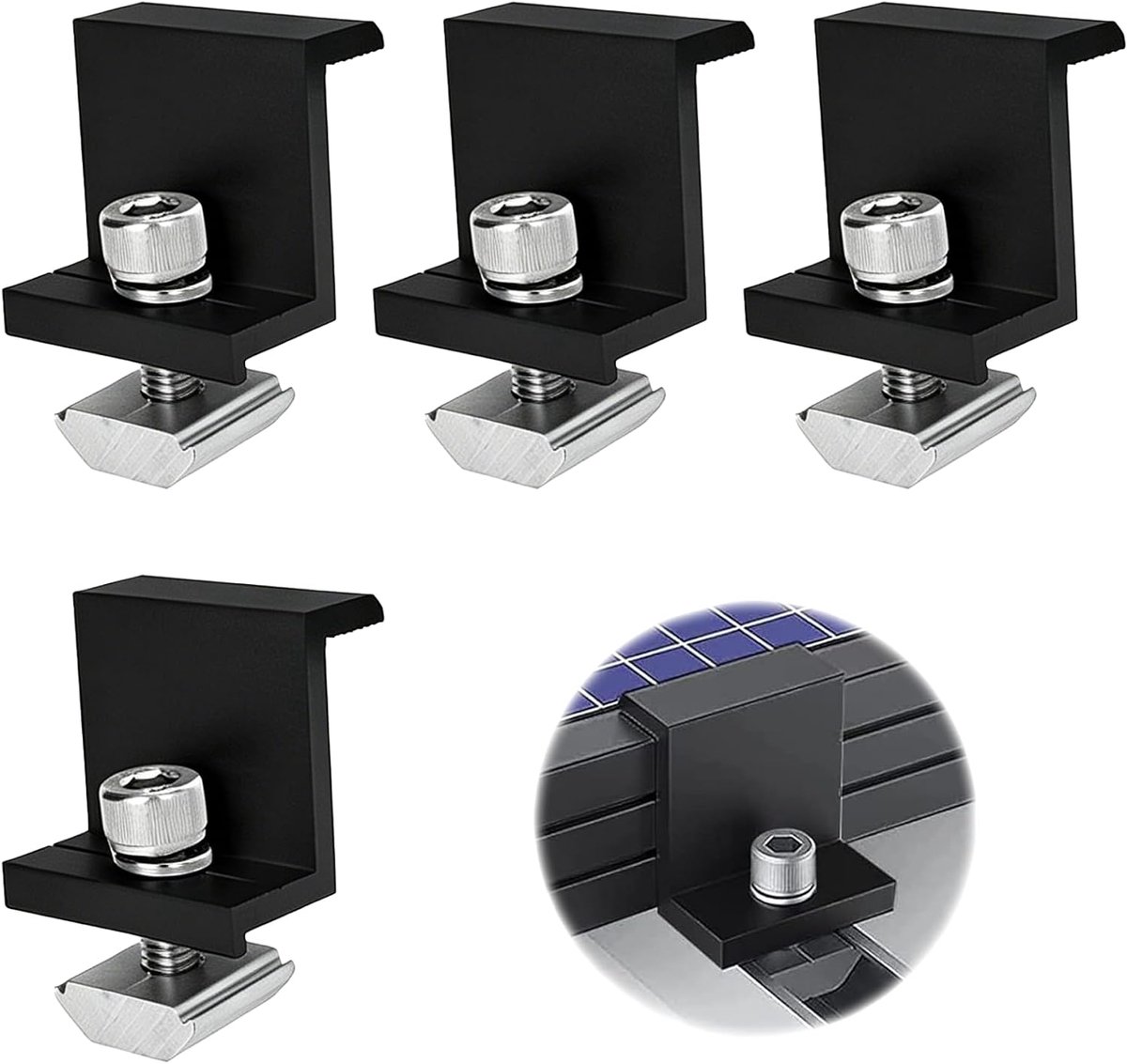Middenklem 30 mm - Zwarte klem - Verstelbare zonnepaneelhouder - Stabiele montage op plat dak - ShopVlot