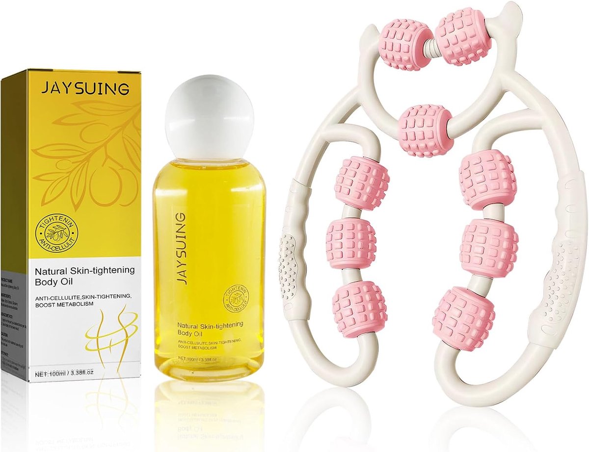 Cellulite massager set - massage roller met anti-cellulite olie - verstevigend en beautifying - voor huid en benen - ShopVlot