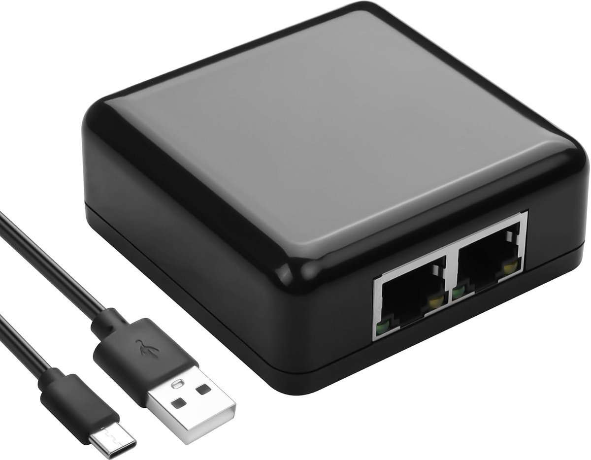 GINTOOYUN Gigabit RJ45 Ethernet Splitter 1000/100Mbps 1 to 2 RJ45 Network Switch with USB-C Power Cord for Computer - ShopVlot