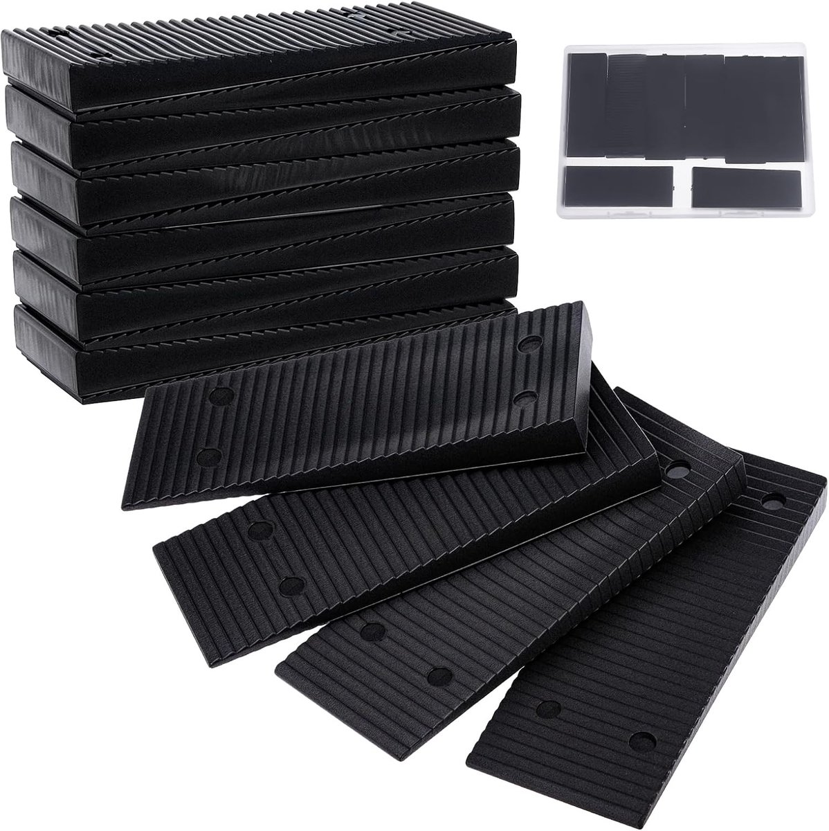 Pack of 16 Plastic Wedges, 8 x 3 cm, Plastic Compensation Wedges, Universal, Black, Leveling Pads for Floors, Doors - ShopVlot
