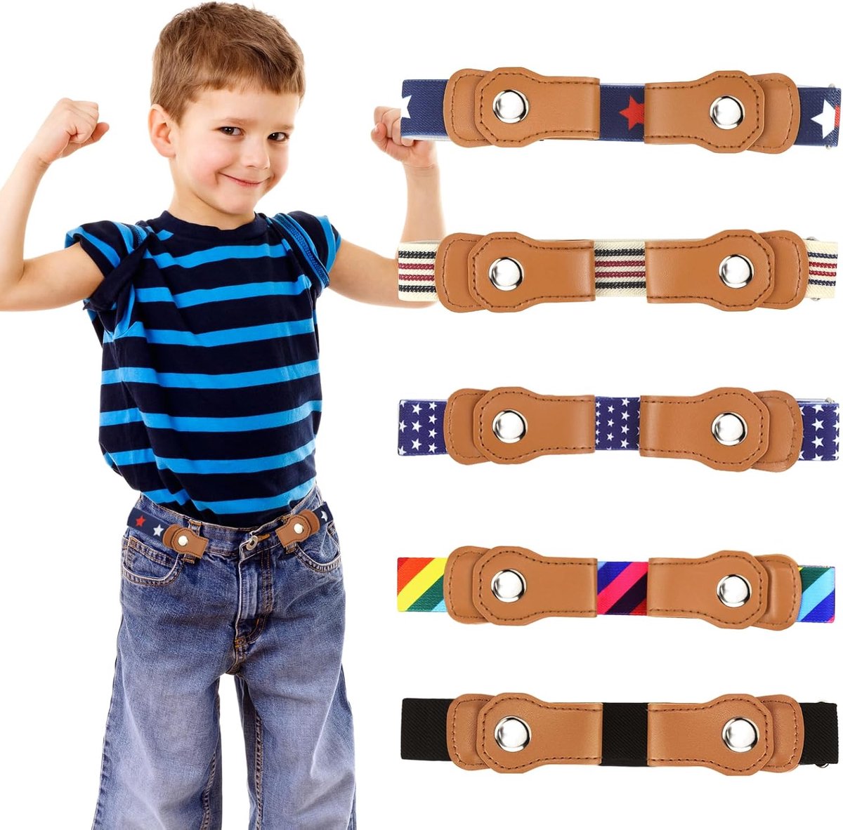 Children's Elastic Belt, 5 Pieces, Stretch Belt, Adjustable Children's Belt Without Buckle, for Boys and Girls, 35-48 - ShopVlot
