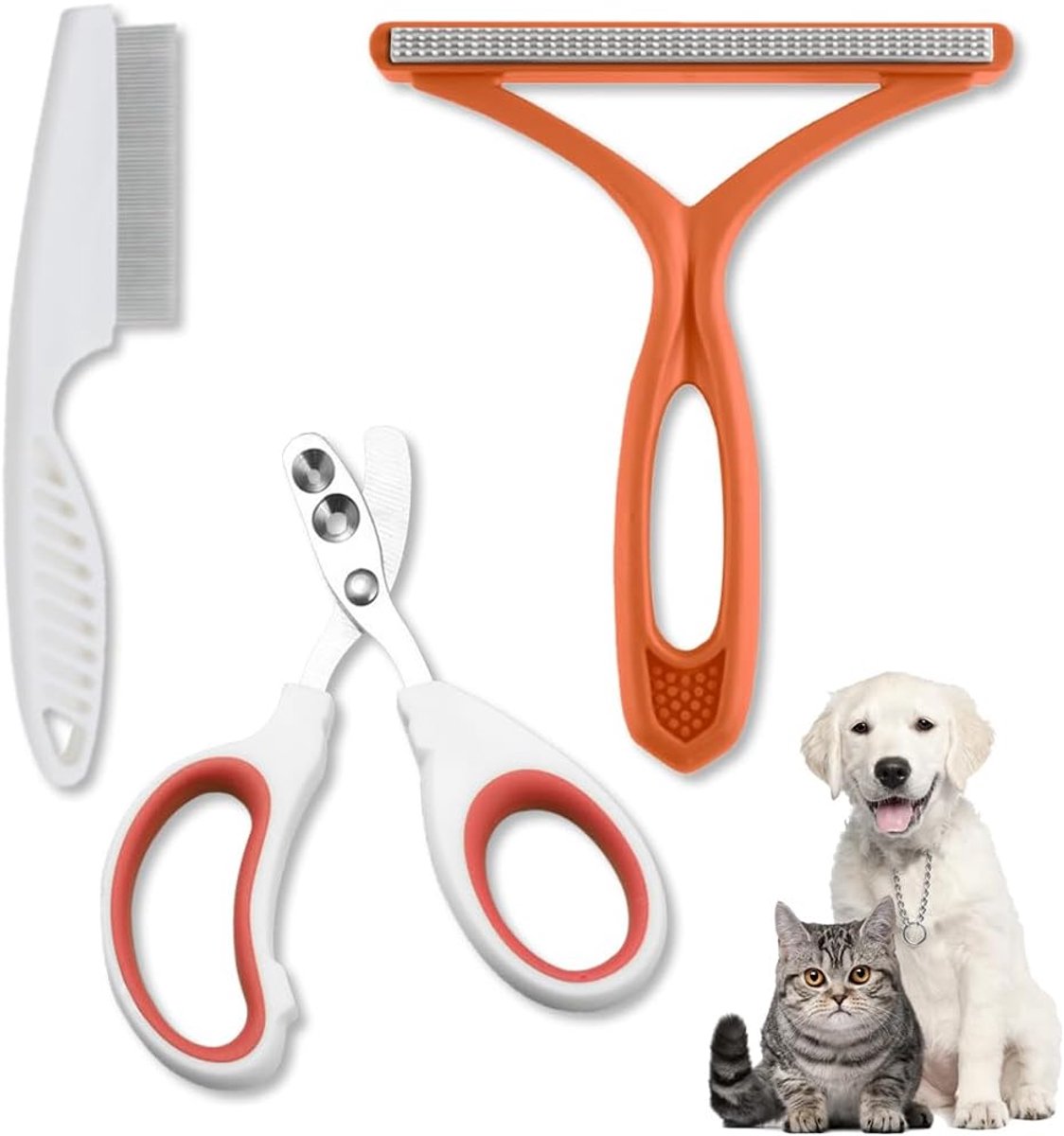 3-in-1 Cat Grooming Set - Claw Scissors with Safety Stop + Fur Brush + Electrostatic Roller Professional Hair Care - ShopVlot