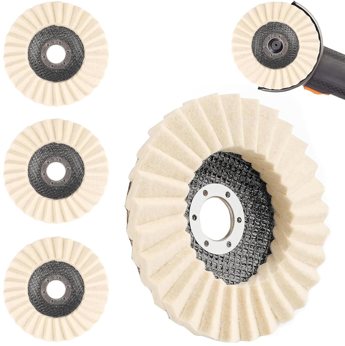 4 stuks polijstschijven 125 mm x 22 mm, vilten polijstschijf, polijstopzetstuk haakse slijper, slijtvast en veilig - ShopVlot