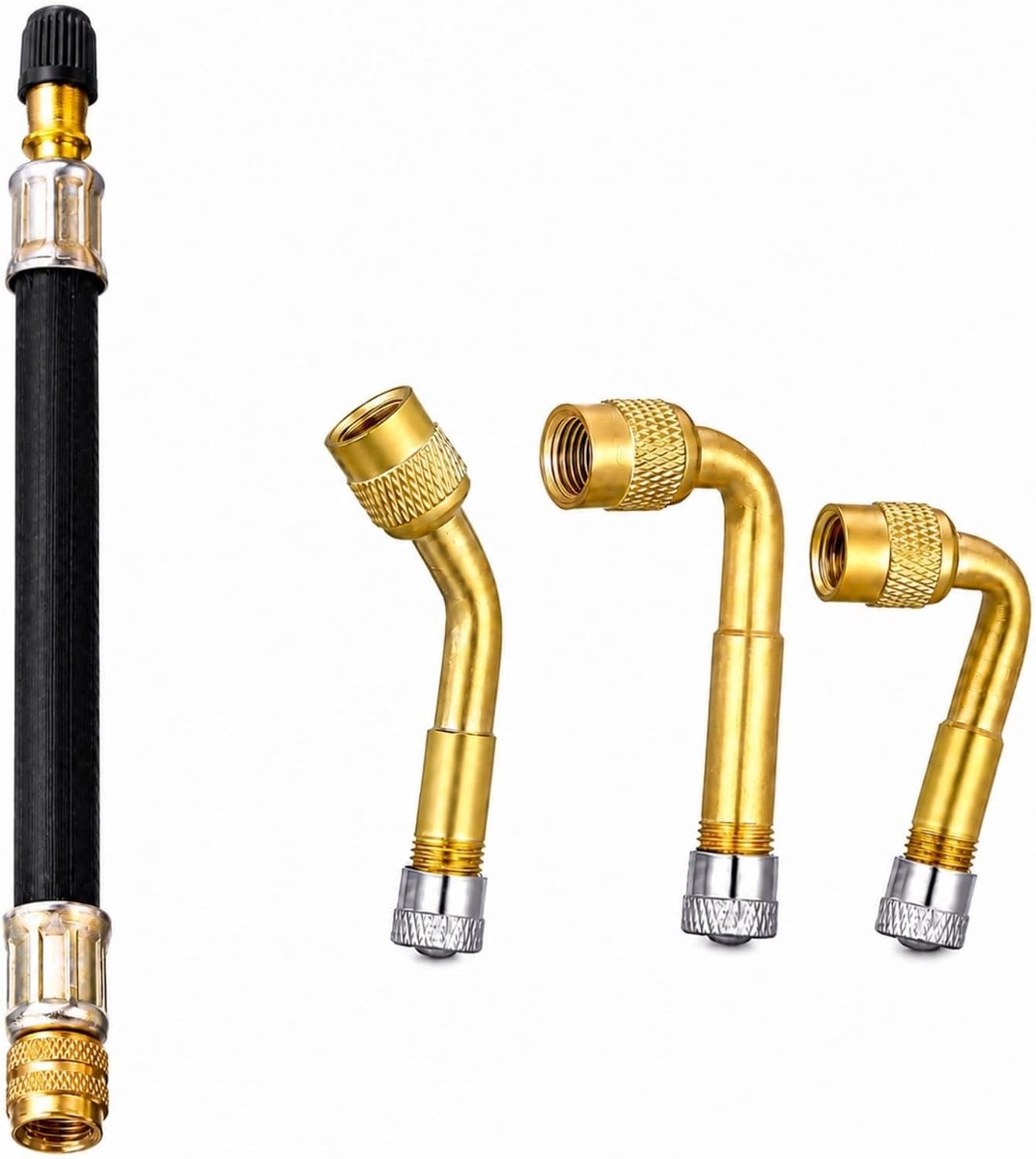 QLK Ventielverlengingsset, autoventielverlenging 45, 90, 135 graden, 140 mm, rubberen verlenging, ventielverlenging - ShopVlot