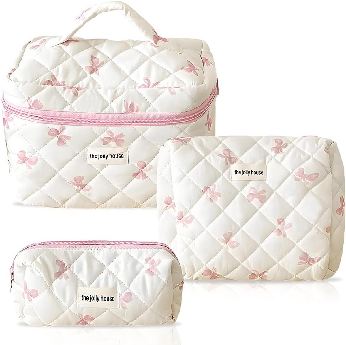 Pack of 3 Makeup Bags for Women, Pink Bows, Practical Large Capacity Makeup Bag, Portable Cosmetic Bag and Toiletry - ShopVlot