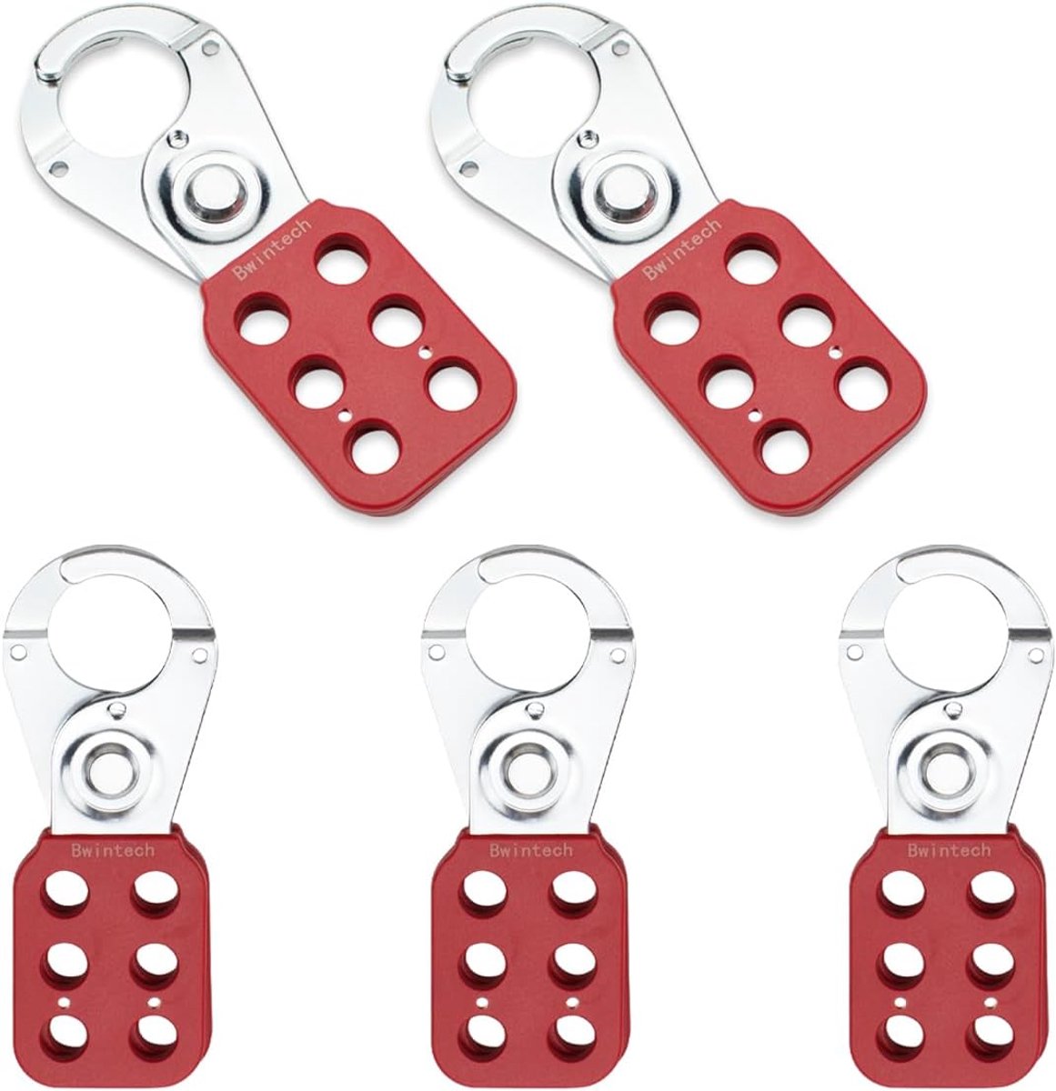 Bwintech 5pcs red jaw steel lockout hasp tagout hasp for padlocks, with 6 holes Interlock - ShopVlot