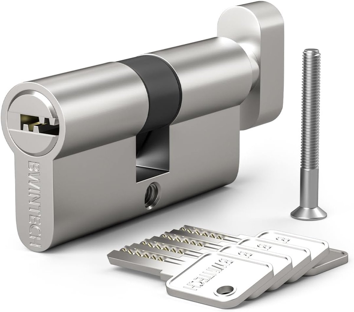 Bwintech 1pcs 45T/50mm Euro Brass Cylinder, 95mm Thumbturn/Key Barrel Lock With 5 Horizontal Brass Keys, Has - ShopVlot