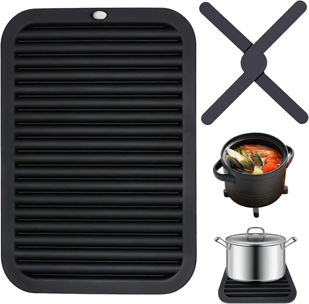 Silicone Coaster Heat Resistant Mat Silicone Kitchen Table Mats Collapsible Silicone Mat Black 30x23cm for - ShopVlot