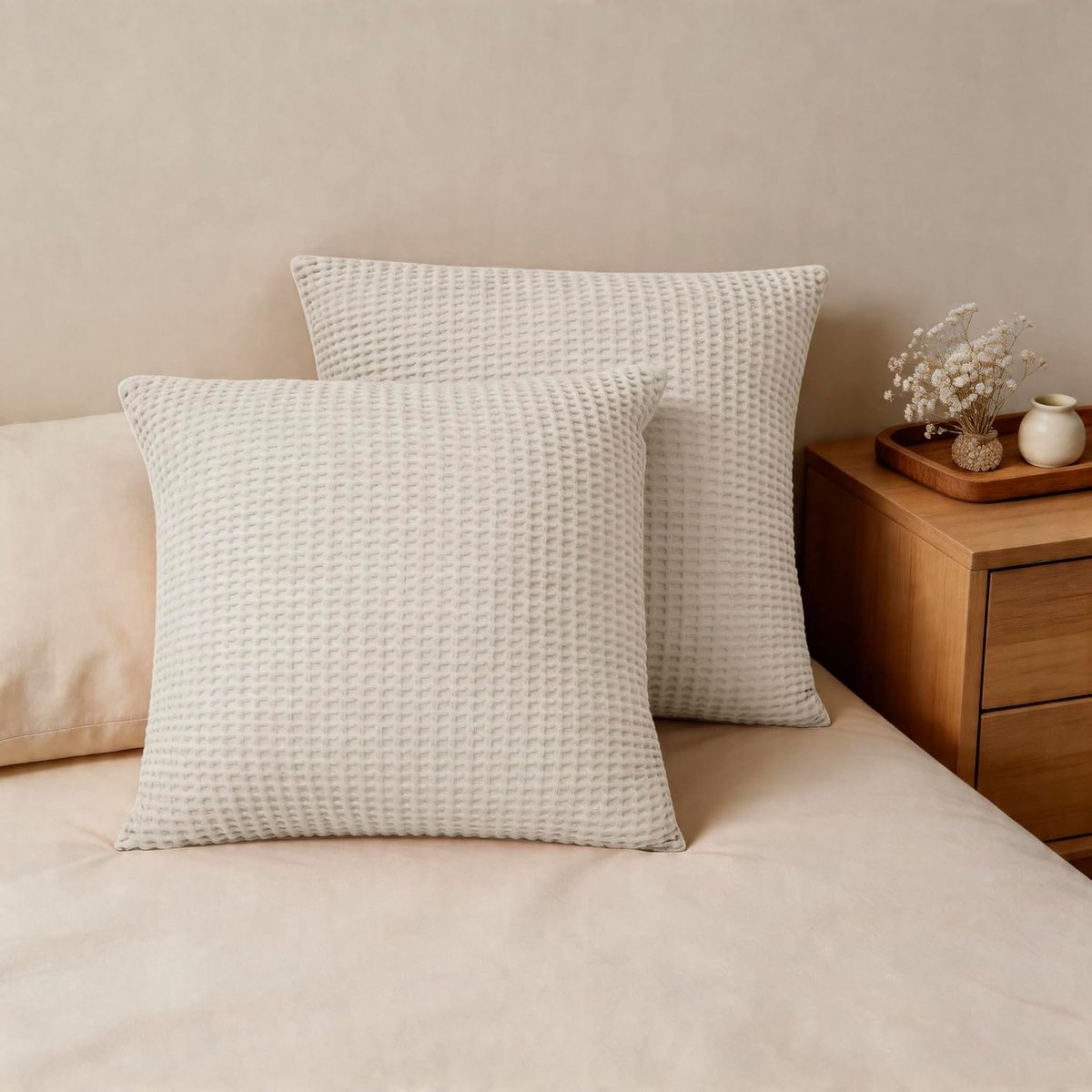 CHUFFED 80 x 80 cm Cotton Cushion Cover, Set of 2, 100% Cotton, Waffle Pattern, Cushion Covers, Decorative Cushion - ShopVlot