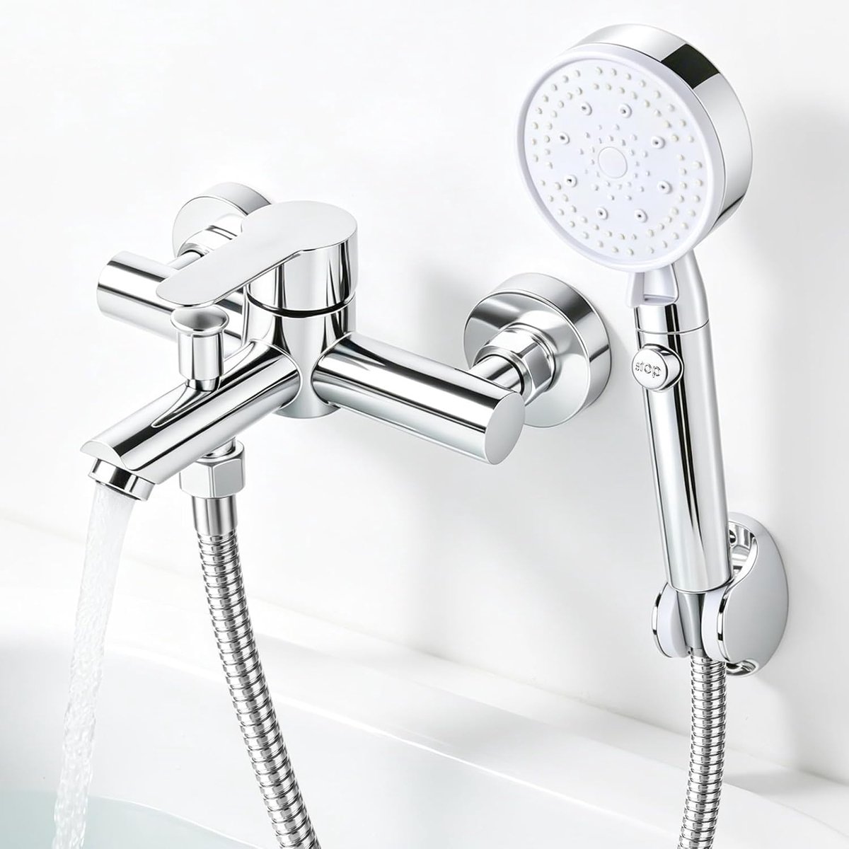 Badkraan met handdouche kraan bad incl. doucheslang en houder kraan wandmontage voor bad - ShopVlot