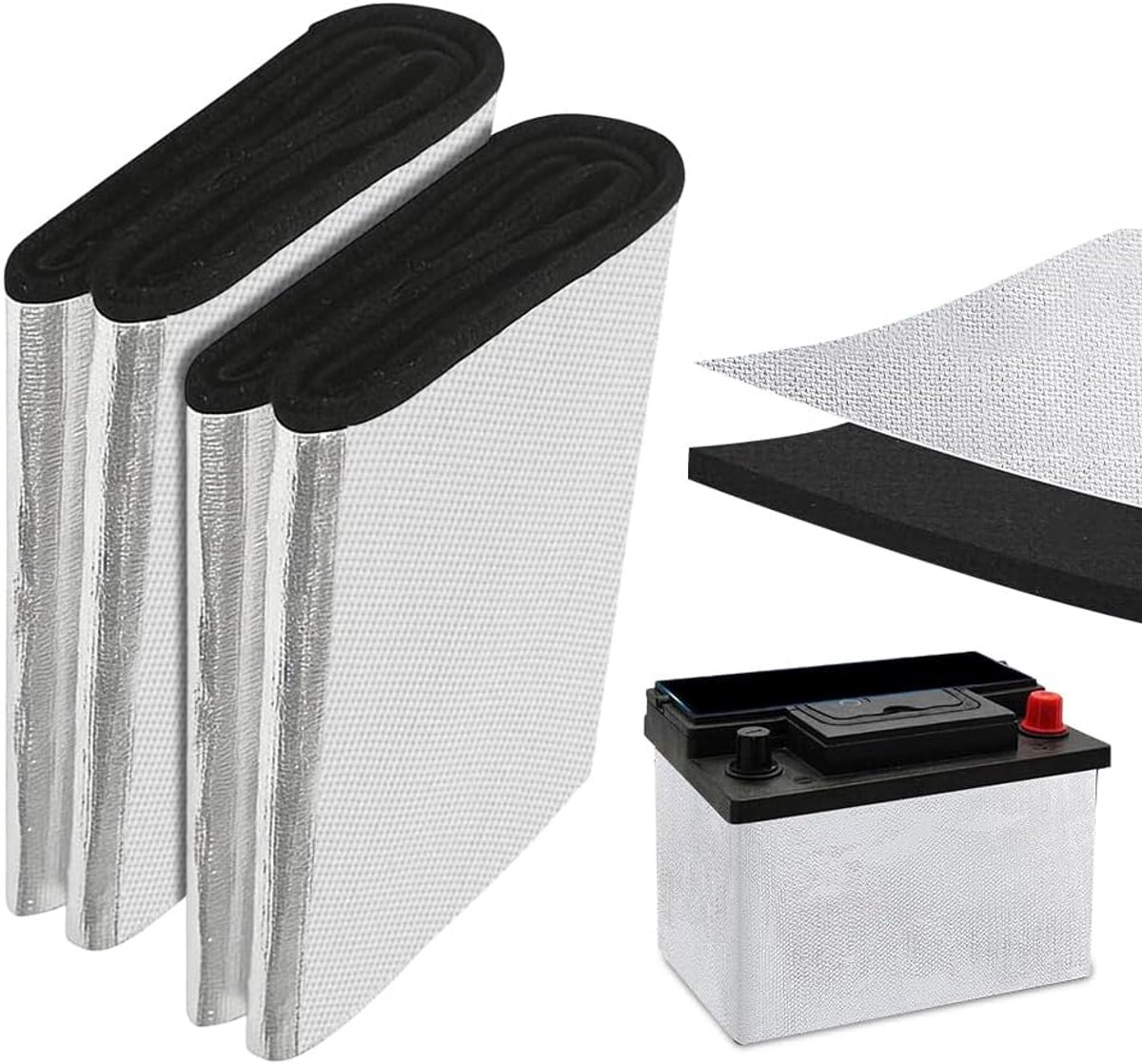 Pack of 2 Car Battery Insulation Covers 18 x 102 cm (0.3 cm Thickness) with Adhesive Tape, Heat-resistant - ShopVlot