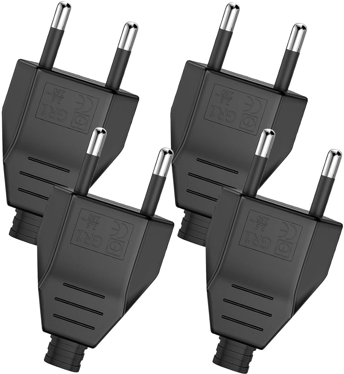 4 pieces Euro plug flat, 250 V 2.5 A, flat Schuko flat plug, Euro plug, grounded plug, household plug, decorative - ShopVlot