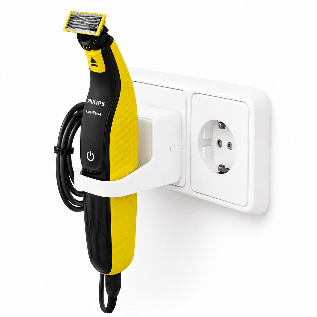 Scheerapparaat Houder - Geschikt Voor Philips OneBlade - Stopcontact Houder - Trimmer Houder - Oplader Houder - Scheermachine Organizer - Kabelhouder - Kabelmanagement - Badkamer Organizer - Wandhouder - Wit