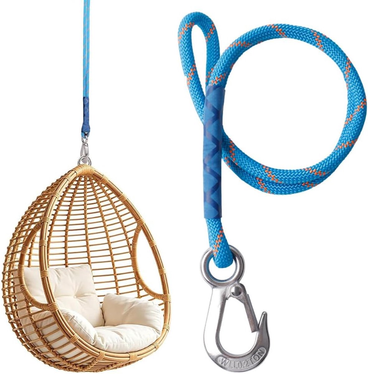 YGCHEN Schommelophanging met karabijnhaak, schommelbevestigingstouw 60 cm, bevestigingskoord voor schommel, hangmat - ShopVlot