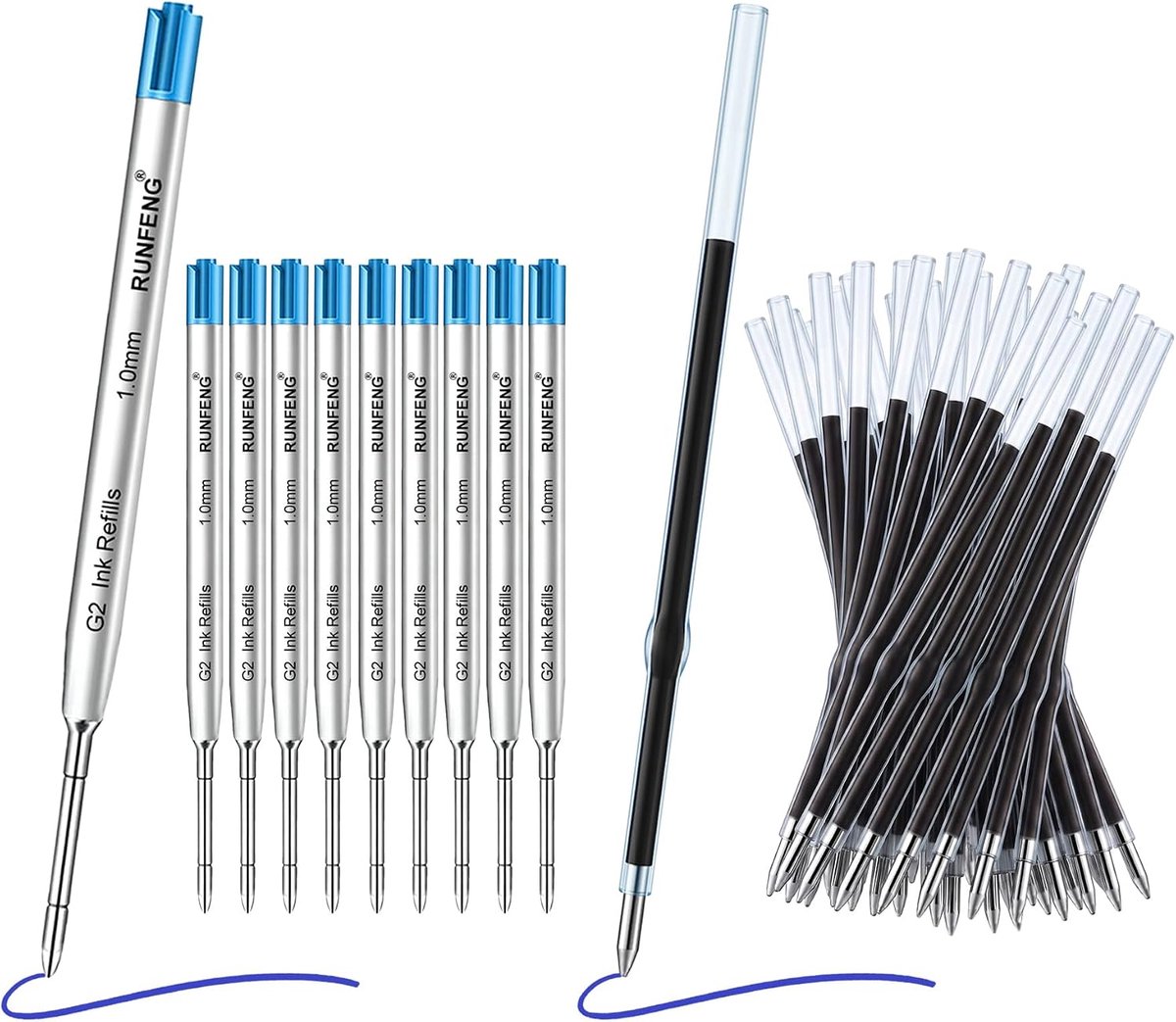 40-delige balpenvullingenset, 98 mm lengte, 1,0 mm lijndikte, 10 stuks G2-formaat, metalen reservevullingen en 30 - ShopVlot