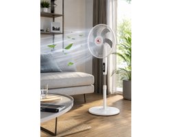 Krachtige Statiefventilator - Tafelventilator- 45W - 40CM - 3 Snelheden - Wit -