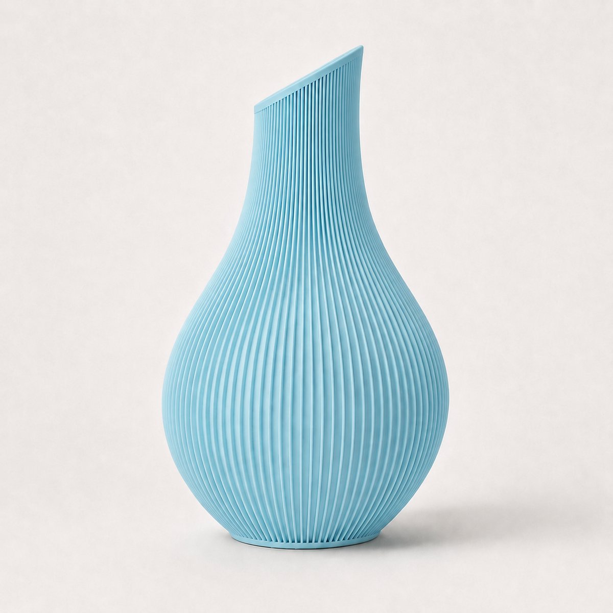 Shizu - Waterdichte Japandi Vaas - 25 cm - Mat Ijs Blauw - Ribbelvaas