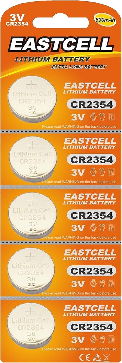5 x CR2354 3V lithium coin cell 530 mAh without deepening groove MHD 2028 disposable branded product EASTCELL - ShopVlot