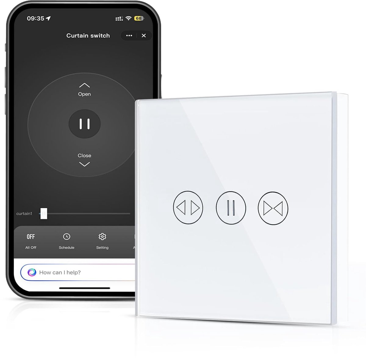 WiFi Curtain Switch, Flush-Mounted Smart Touch, WiFi Blind Switch, Roller Shutter Switch, Smart Home, Smartphone - ShopVlot