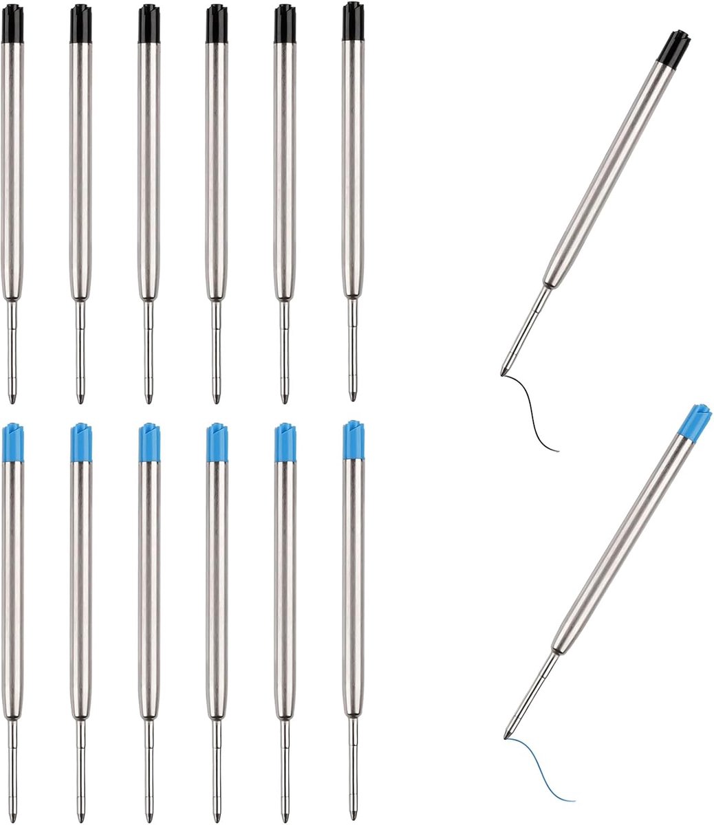 Pack of 12 Multifunctional Metal Ballpoint Pens Refills, Length 10 cm, Black and Blue, Universal G2 Refills, Perfect - ShopVlot