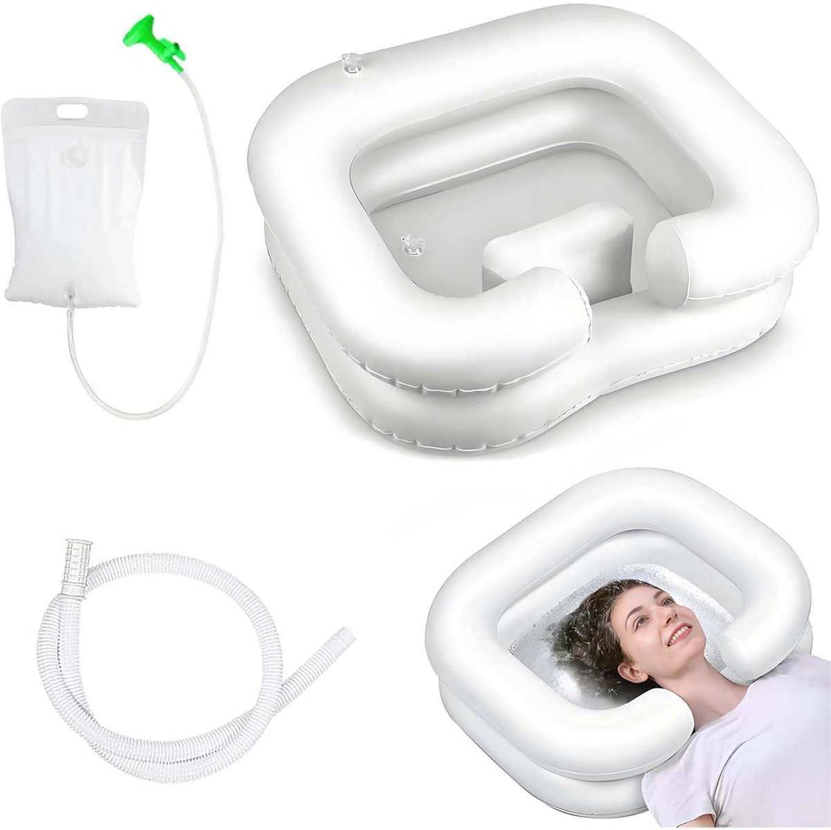 Hair Wash Basin for Bed Arms, Mobile Basin, Washing Hair in Bed with Drain Hose, Shower Head and Water Bladder for - ShopVlot
