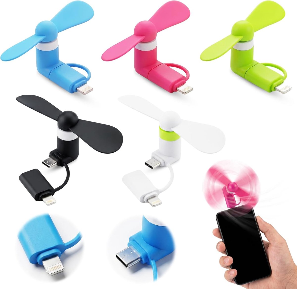 Mini-ventilator voor mobiele telefoon, 2-in-1 mini-mobiele telefoonventilator, USB-ventilator, klein, stil, 5 stuks - ShopVlot